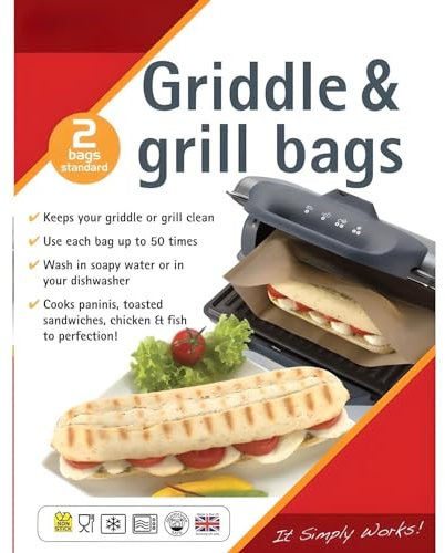 AMK® Toastbags Griddle & Grill Bags Pack 2 No Cleaning Reusable Dishwasher Safe Suitable for Paninis Sandwiches Chicken and Fish