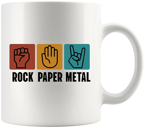 Funny Ceramic Mug for Music Lovers Rock Paper 11 Oz White