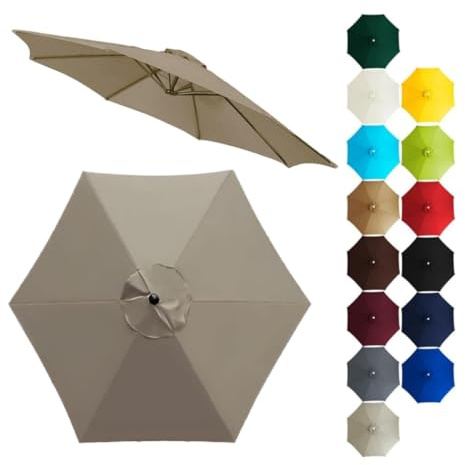 Eqvexd Rechange Parasol Toile Déporté Remplacement Pour 8 Baleines/6 Baleines,Toile de Anti-UV Imperméable Marché,Jardin,Terrasse(Gray,3.5m/8 ribs)