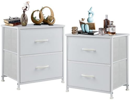 DUMOS Lot de 2 Tables de Chevet en Tissu - Armoire étroite - Commode de Chambre à Coucher - Style Industriel - pour Salon, Chambre d'enfant, Couloir