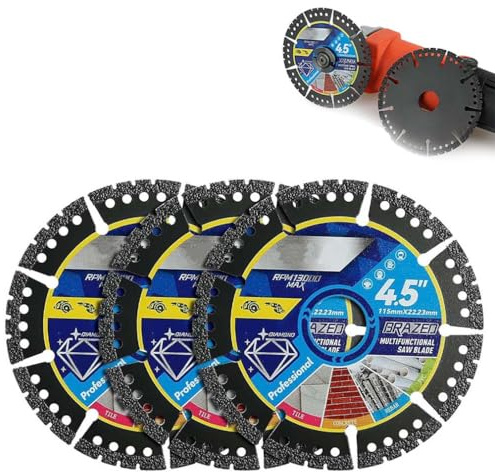 Diamond Multi-Purpose Saw Blades, 4.5 Inch Angle Grinder Cutting Disc, Super Thin Tile Blade, Dry/Wet Cutting for Concrete, Steel, PVC, and Wood (3PCS)
