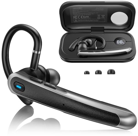TECKNET 5.4 Bluetooth Headset mit Mikrofon, Dual Mic ENC Noise Cancelling Kopfhörer In Ear, KI-Echtzeitübersetzung, Kopfhörer Kabellos Bluetooth mit 56 Std. Akku & LED Ladetasche für LKW-Fahrer, Büro