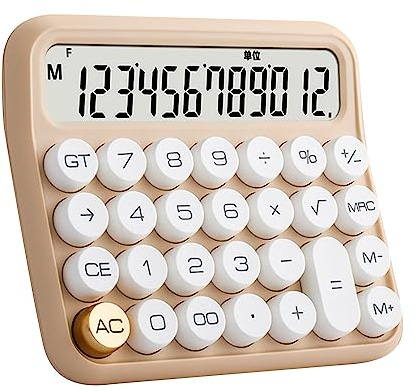 Yinhing 12 Digit Calculator Large LCD Display Big Button Mechanical Desktop Calculator with Removable Keycaps and Anti Slip Bottom for Office School Home Use (Milk Tea Color)