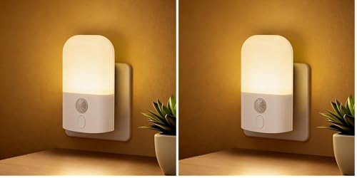 GRIFEMA Nachtlicht Steckdose mit Bewegungsmelder, Nachtlicht Kinder 5 Einstellbare Helligkeit, Steckdosenlampe Baby für Kinderzimmer, Treppen, Gang, Schlafzimmer, Küche, WarmWeiß (Packung mit 2)