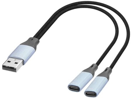 JSADZKJ Cable divisor USB-C, cable adaptador USB 2.0 macho a doble tipo C hembra, cable de carga y datos para teléfono, tableta, portátil, 17 cm