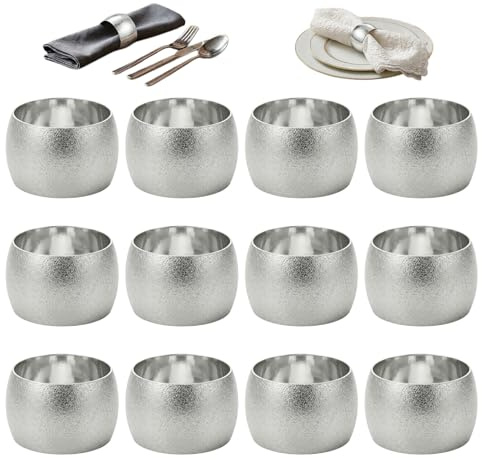 Serviettenringe Silber Weihnachten, 12 Stück Metall Serviettenringe für Hochzeitsfeier, Abendessen und Jubiläum – Elegante Tischdekoration