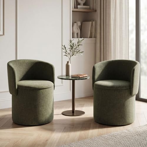 Ya-Home Sessel Wohnzimmer 2er Set aus Chenille, Gepolsterter Esszimmerstuhl mit Abnehmbare Rückenlehne und Sitzkissen, Runder Loungesessel mit Stauraum für Esszimmer Wohnzimmer Schlafzimmer, Grün