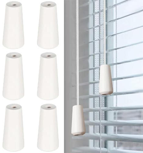 6 Pack Blind Pull Cord Ends ,White Blind Small Pendants Drops Pull End,Wood Cord Tassel Window Blind Pull End,Window Blind Wood Cord Knobs Pull Cord End for Bathroom Blinds Light and Shades Decoration