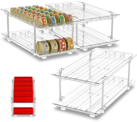 CBWERBB Can Organiser for Pantry,Adjustable & Stackable 2 Tier Canned Good Storage Organizer Rack,Automatic Rolling Storage Holder for Kitchen Fridge Cupboard,Holds Various Tins & Cat Food Cans