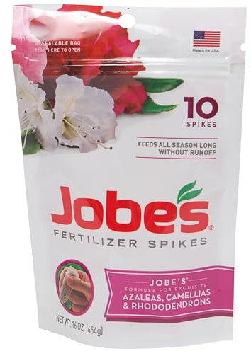 Jobe’s Garden Fertilizer Spikes, Organic Fertilizer for Azaleas, Camellias, Rhododendrons, and Other Acid Loving Plants, 10 Count