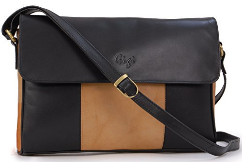 Gigi - Damen Leder Umhängetasche - Crossbody Bag Handtasche Klein - Verstellbarer Schultergurt - mit Herz Schlüsselring - OTHELLO 6816 - Schwarz Honig