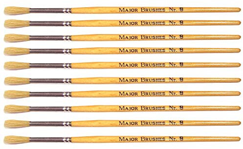Major Brushes Hog Bristle Short Hand Round Brushes Size 8 - Pack of 10