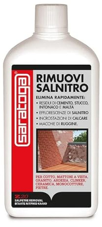Saratoga Z20 Rimuovi Salnitro, Detergente Disincrostante Professionale per Efflorescenze, Calcare, Ruggine e Residui di Cemento, Stucco e Malta, Azione Rapida per Muri e Superfici Edili, 1 LT
