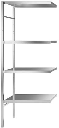kaiserkraft | Edelstahl-Steckregal | 4 Glatte Fachböden | Fachbodenbreite x Tiefe 640 x 540 mm | Eck-Anbauregal
