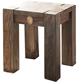 MASSIVMOEBEL24.DE Hocker Sheesham grau geölt Nature Grey #10 | 40x40x45 cm (BxTxH) 14 kg Landhaus zerlegt vollmassiv