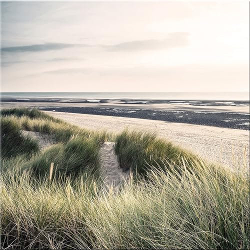 artissimo, Glasbild, 50x50cm, AG2109A, Beach Impression II, Bild aus Glas, moderne Wanddekoration aus Glas, Wandbild Wohnzimmer modern, Strand und Meer