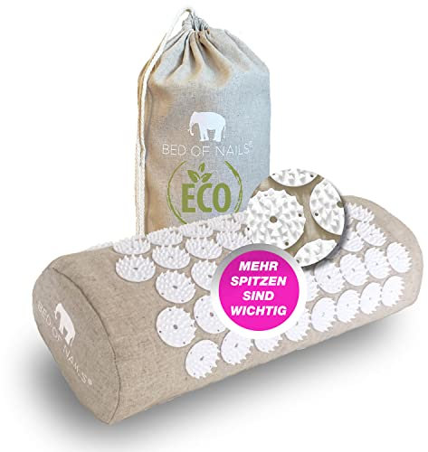 Bed of Nails Original ECO Acupressure Pillow Massage Pillow with 2,142 Pressure Points Pillows for Neck and Shoulder Pain, Back Pain and Stress Relief, Bolster Pillow, Carry Bag, Size 38 x 15 x 10 cm