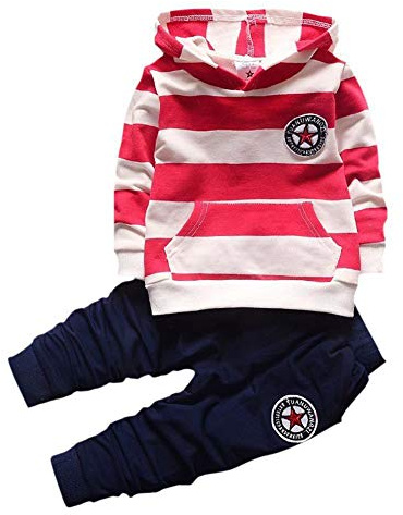Shiningup Baby Tracksuit Boys Clothing Set Outfit Long Sleeve Hooded Striped T-shirt and Pants for 0-4 Years Little Kids