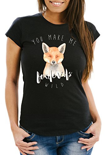 MoonWorks Damen T-Shirt You Make me Fox Devils wild Liebe Denglisch Spruch Love Quote lustig verliebt Freund Freundin Slim Fit schwarz XL