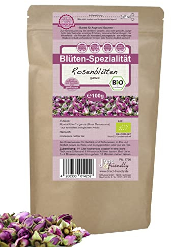 direct&friendly | ganze Bio Rosenblüten | 100g | farb- und duftintensiv | Rosa damascena | Rosentee | getrocknet