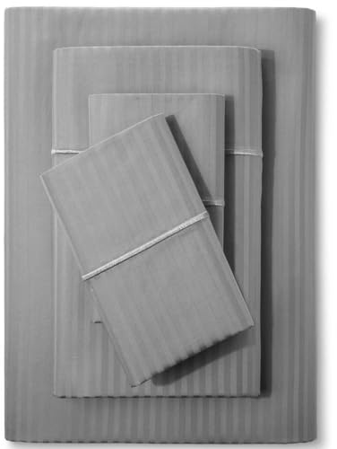 Feather & Stitch Bettwäsche-Set, 100 % Baumwolle, gestreift, Fadenzahl 500, mit 2 Doppel-XL-Spannbettlaken, 1 King-Size-Bettbezug, 2 King-Size-Kissenbezügen, tiefe Taschen (Grau, Split-King-Size)