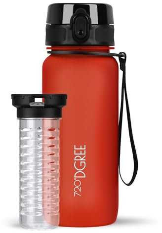 720°DGREE Trinkflasche 650ml “uberBottle“ softTouch +Früchtebehälter - BPA-Frei - Auslaufsichere Wasserflasche für Kinder, Schule, Uni, Sport, Outdoor, Fitness - Tritan Sportflasche - Leicht, Stoßfest