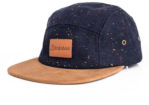 Blackskies® Obsidian 5-Panel Cap | Herren Damen Skater Basecap Wildleder Unisex Baseball Mütze Wolle Schirm - Navyblau-Braun