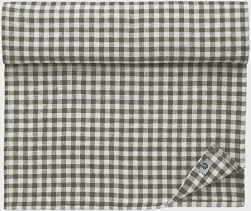 Linen & Cotton Tischläufer Stoff Tischdekoration Tischwäsche Estella - 100% Leinen, Weiß Weiss Grau (40 x 180 cm) Kariert Läufer Tisch Esstisch für Küche Haus Landhaus Festival Event Frühling Ostern