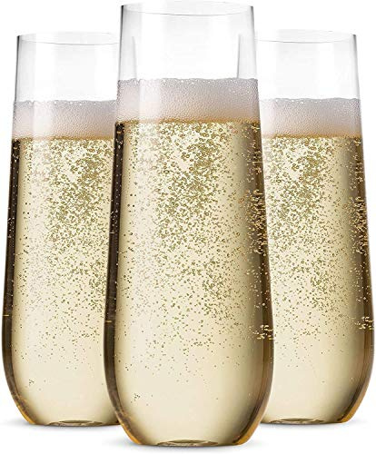 Munfix 36 Confezione stemless plastica Champagne Flutes monouso 9 oz plastica Trasparente tostatura Bicchieri infrangibili riciclabile e bpa-Free