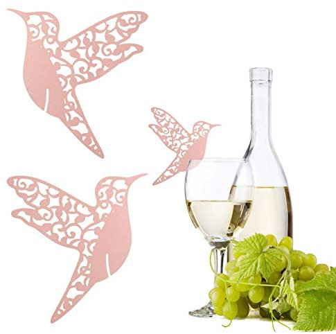Atyhao Cartes de place de nom de Mariage, 50pcs Petite Forme d'oiseau Cartes de place de nom Creuses de Mariage pour la décoration de Table en Verre de vin(Rose)