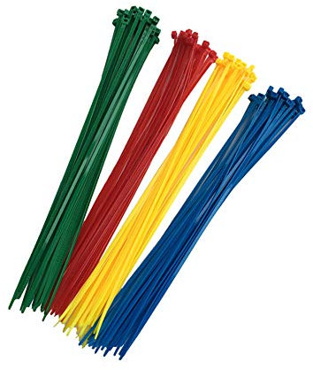 100 Stück Kabelbinder, Hohe Qualität Farb Nylon Kabelbinder - 300mm X 3.6mm, Gelb, Blau, Grün, Vier Farben Je 25 Stück