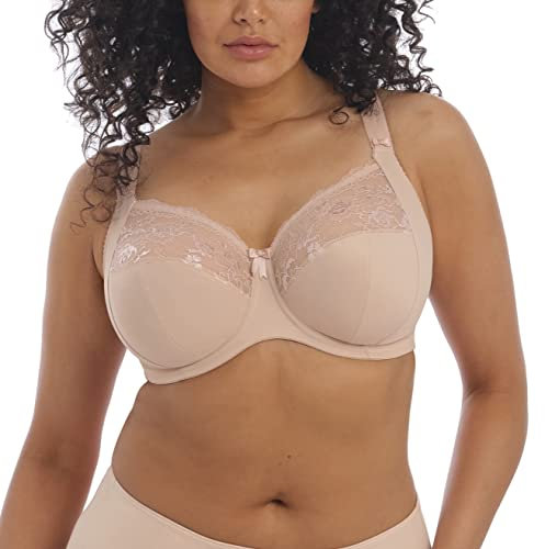 Elomi Women's Morgan Banded Comfort & Support. Three-Section Cup, Side Frame, Stretch Lace. Solid Color Dd+ Bras Full Coverage, Sahara, 38DD