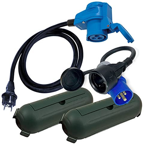 IntuiFlex CEE Adapter Schuko Winkelkupplung Schutzbox Set - Camping Zubehör Boot Wohnmobil Wohnwagen Garten - H07RN-F 3x2,5mm² Strom Kabel 230V 16A Stromadapter Camping-Adapter Schuko Winkelstecker