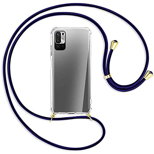 mtb more energy® Handykette kompatibel mit Xiaomi Redmi Note 10 5G, Poco M3 Pro 5G (6.5'') - Blue Line/Gold - Smartphone Hülle zum Umhängen - Anti Shock Full TPU Case