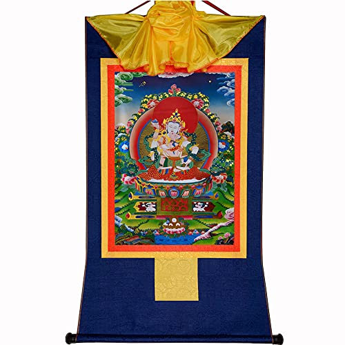 Gandhanra Thangka Tibetischer Wandbehang,Die Yab-Yum-Form von Dorje Sempa Vajrasatva Thangka,Heißgeprägter Buddha Wandteppich für Zen Wohnkultur, Meditation, Spirituelle Entspannung und Ruhe