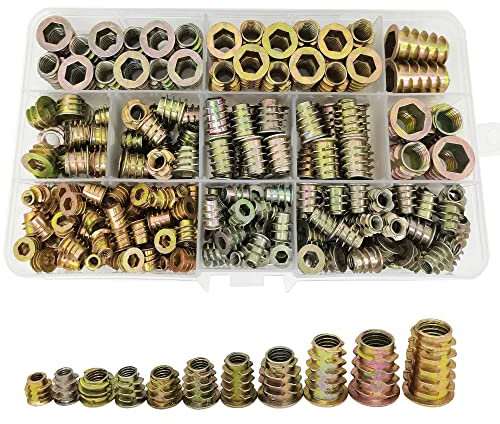 WeqeYent 212 Stück M4/M5/M6/M8/M10 Einschraubmutter Innensechskant, Gewindemuttern Zinklegierung Möbel Innensechskantschraube, Holz-Sortiment-Set für Holzmöbel