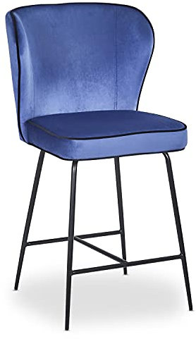 Menzzo Chaise de Bar Elsa Velours Bleu