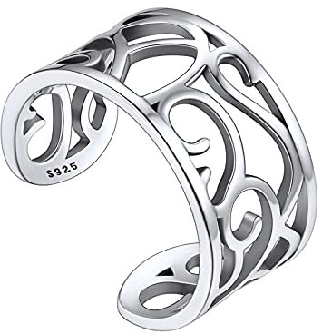 S925 Silber Damen Zehenringe 8mm Breit Dünne Band Ring mit Keltischer Knoten Muster Fruen/Mädchen Offene Fingerringe Vintage Zehenringe