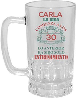 Kembilove Jarra de Cerveza Personalizada y grabada con el nombre – Regalos Originales para Cumpleaños – Con Frase La vida comienza a los 30
