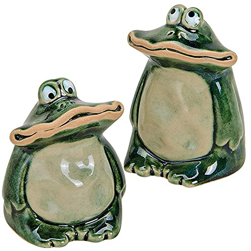 matches21 Frösche Dekofiguren Dekofrösche Keramikfiguren Breitmaulfrösche Dekoration Deko aus Keramik 2er Set sort Ø 7x10 cm