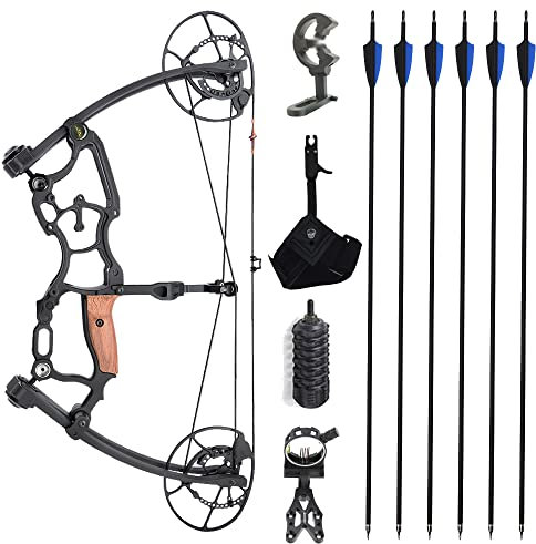 SHARROW 40-65Lbs Compoundbogen Set Erwachsene 420FPS Bogenschießen Katapult Stahlkugel Dual-Use Compound Bogen und Pfeil Set CNC 6061 Aluminiumlegierung Jagdbogen Linkshändig Rechtshänder (Typ A)