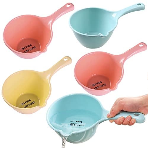 5 Pièces Plastique D' Eau Louche Plastique Bain Louche éPaissie Louche avec Poignée Manche de Bain Louche Plastique Louche D'Eau pour La Maison Cuisine Jardin (Bleu Rose Marron)