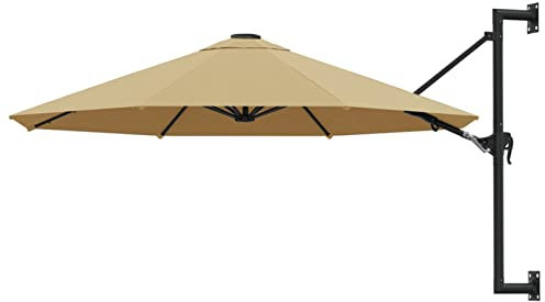 Sonnenschirm Wandmontage mit Metallmast, Leepesx Ampelschirm, Gartenschirm, Marktschirm, Parasol, Vsonnenschirm, Balkon Sonnenschutz, Balkon Schirm, Balkonschirm, 300 cm Taupe