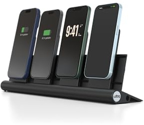 udoq 400 Aluminium Ladestation für iPhone & AirPods – Dockingstation mit 4 magnetischen Ladeplätzen (kompatibel mit MagSafe), Power Charger & Kabelbox, schwarz eloxiert