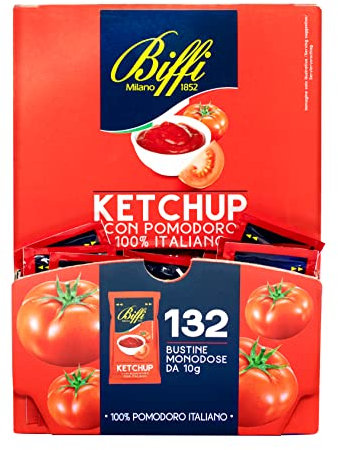 Biffi - Ketchup con pomodoro 100% Italiano - Monodose - 132 bustine monoporzione da 10 g