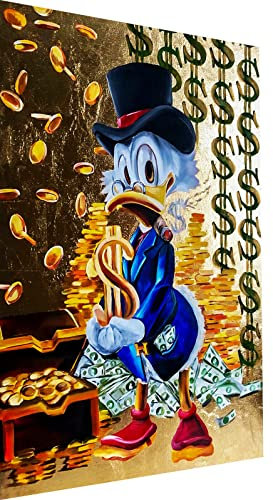 Magic Canvas Art Dagobert Duck Geld Pop Art Leinwandbild 1- teilig Hochwertiger Kunstdruck Wandbilder – B8216, Material: Alu-Dibond, Größe: 100x75 cm