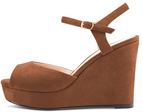 Castamere Donna Chunky Blocco Alto High Zeppa Piattaforma Tacco Heel Aperte sulla Punta Cinturino alla Caviglia Sandali Slingback Fibbia Classico 10 CM Heels Marrone 41 EU
