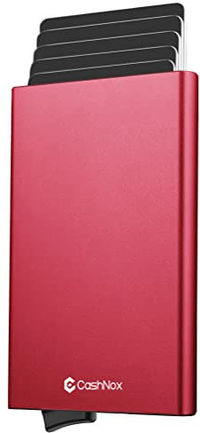 Porte Cartes RFID Blocage en Aluminium Automatique Pop Up avec Coffret Cadeau – Portefeuille Homme ou Femme Minimaliste – Protection Carte Bancaire sans Contact