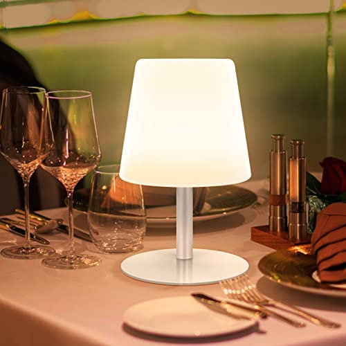 GGNOO LED Akku Outdoor Tischlampe led Kabellos Tischleuchte Dimmbar Tragbare warmweißes/warmes gelbes dinner light Für außen garten schlafzimmer camping Wohn und Schlafzimmer Tisch Hotel (Silber)