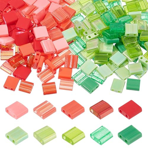 PH PandaHall 200pcs Perles Tila, 10 Couleurs Rocaille à 2 Trous 5x5mm Carrées Intercalaires Plates en Verre pour Noël Collier de Bracelet à Plusieurs Rangs de Bijoux